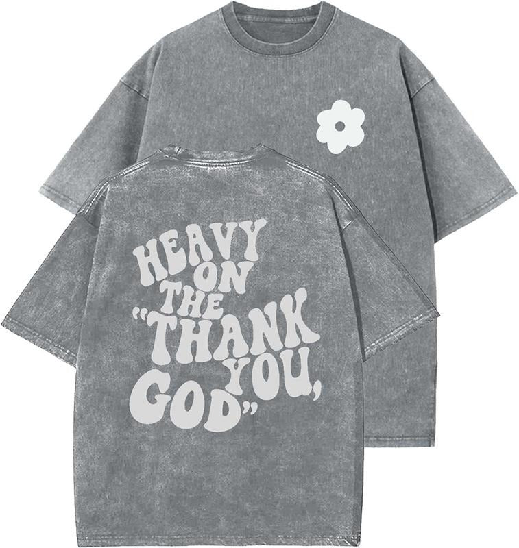 Heavy On The Thank You God Unisex Washed T-Shirt, Christian t shirts, Vintage 90s Graphic Tee, Gift Top Womenswear Cotton...