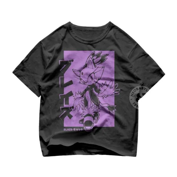 Hedgehog Japanese shirt, Blaze The Cat Sonic Adventure T-Shirt, Unisex Vintage Graphic Tees Gothic Grunge Y2k Emo Scene...