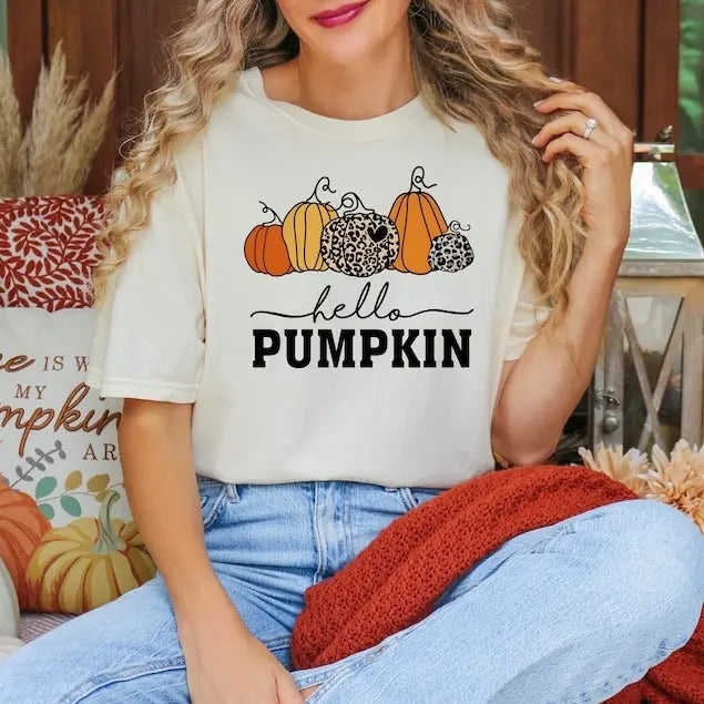 Hello Pumpkin Fall Shirt, Autumn Shirt, Pumpkin Lover Shirt, Fall Season Shirt, Thanksgiving Women's Shirt Hoodie Sweatshirt