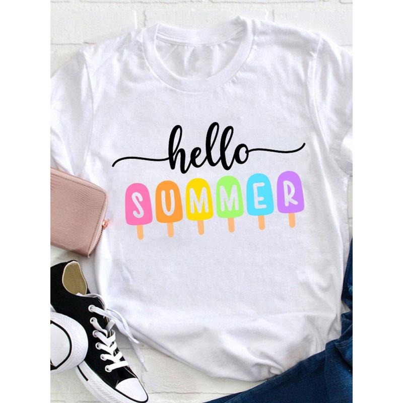 Hello Summer Popsicle Teacher T Shirt, Loose, Women'S Casual Round Neck T-Shirt style 02 Hoodie Sweatshirt