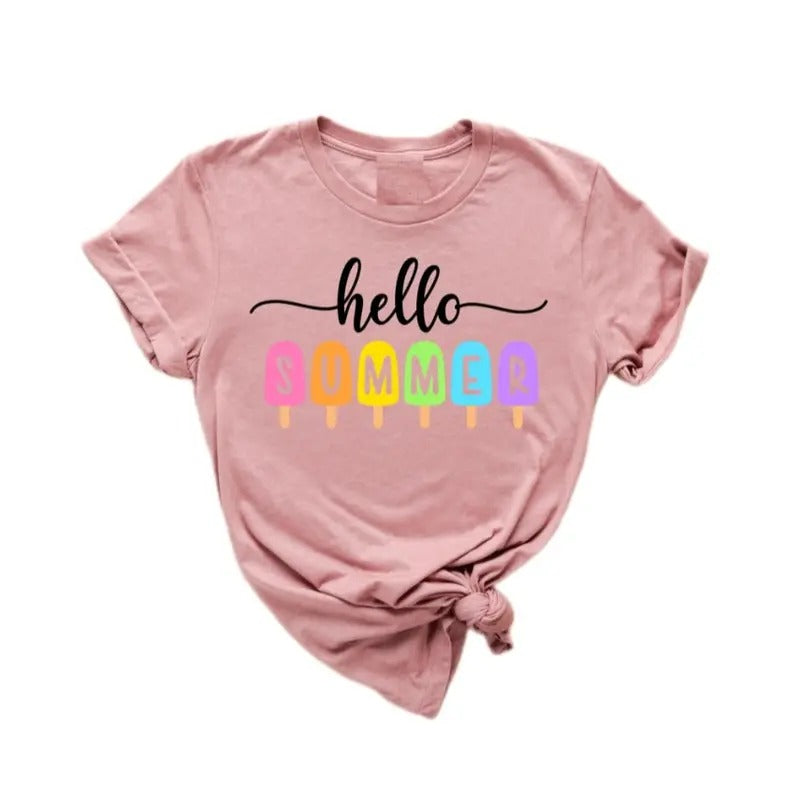 Hello Summer Shirt, Popsicle Written Summer Welcome Outfit, Holiday Summer Shirt, Family Vacation Apparel, Gift For...