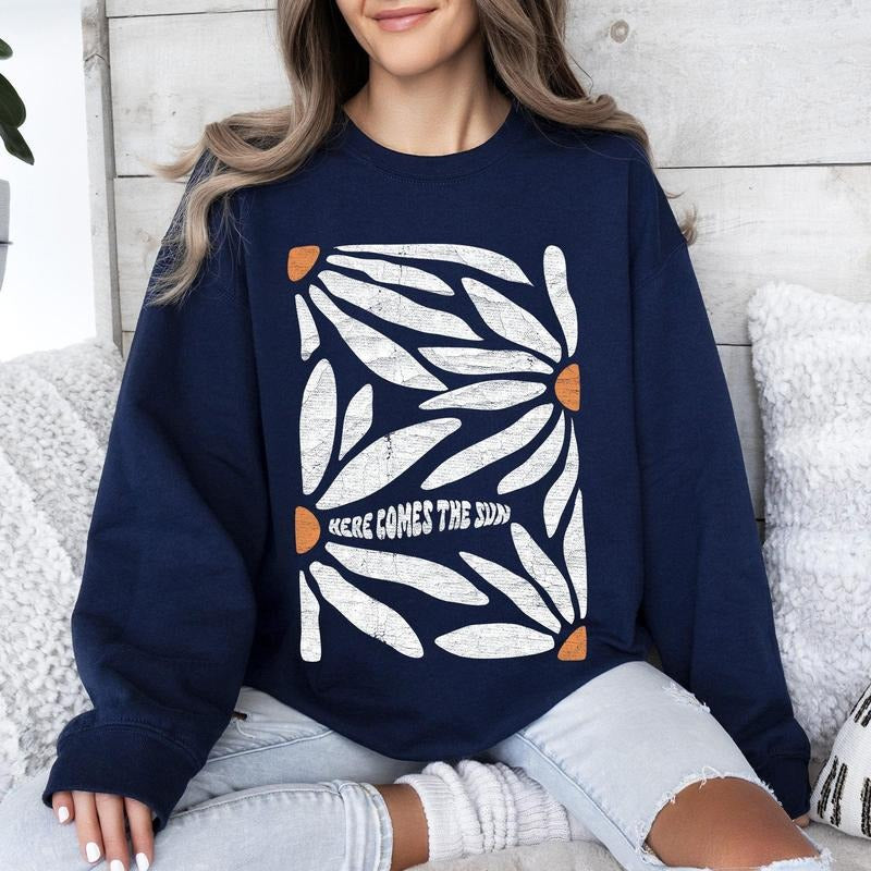 Here Comes The Sun, Boho Floral Design Sweatshirt T-Shirts, Hoodie | PrintMintTees.com