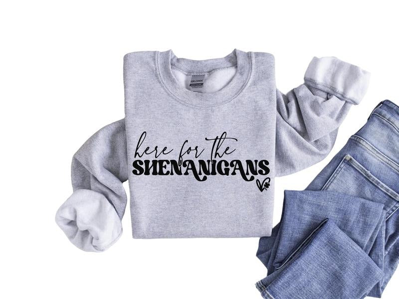 Here For Shenanigans Sweatshirt, St Paddys Day Sweater, Shamrock, Saint Patrick's Day Gifts, St Patrick's Day Sweatshirt,...