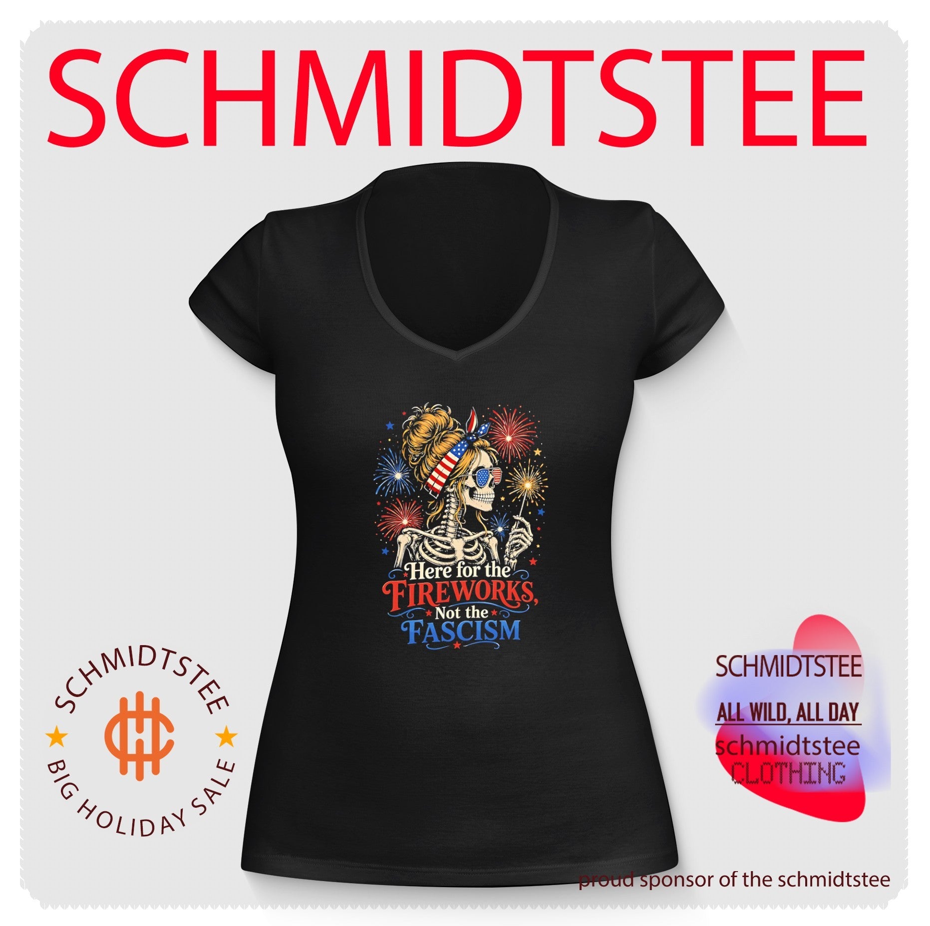 Here for the fireworks not the fascism patriotic skeletion graphic shirt