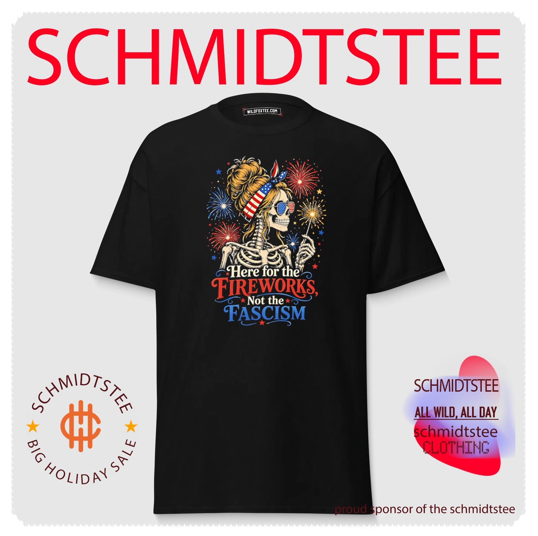 Here for the fireworks not the fascism patriotic skeletion graphic shirt