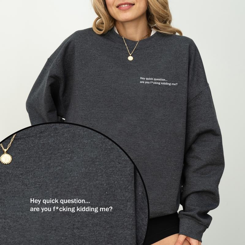 Hey Quick Question Sweatshirt, Humor Shirt, Meme Clothing Gifts, Funny Saying Long Sleeve Pullover Hoodie | PrintMintTees.com