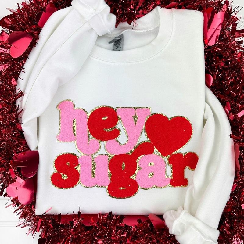 Hey Sugar Chenille Patch Sweatshirt -- WHITE T-Shirts, Hoodie | PrintMintTees.com