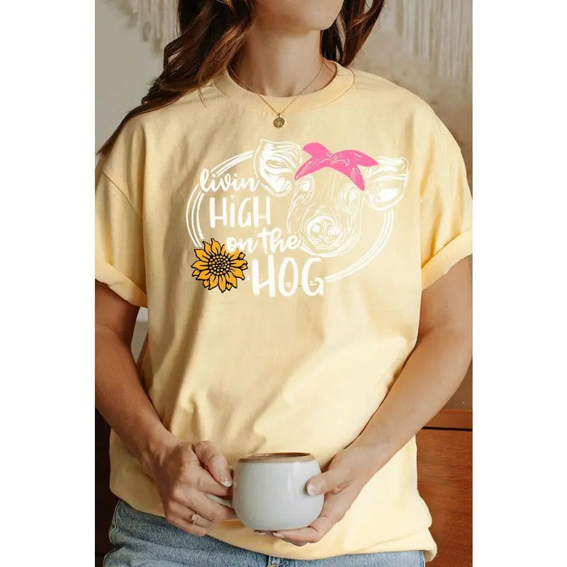High On The Hog Short Sleeve Relaxed Fit T-Shirt Hoodie Sweatshirt | PrintMintTees.com