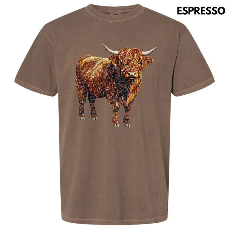 Highland Cow Faux Rhinestone Comfort Colors T-Shirt Hoodie Sweatshirt | PrintMintTees.com
