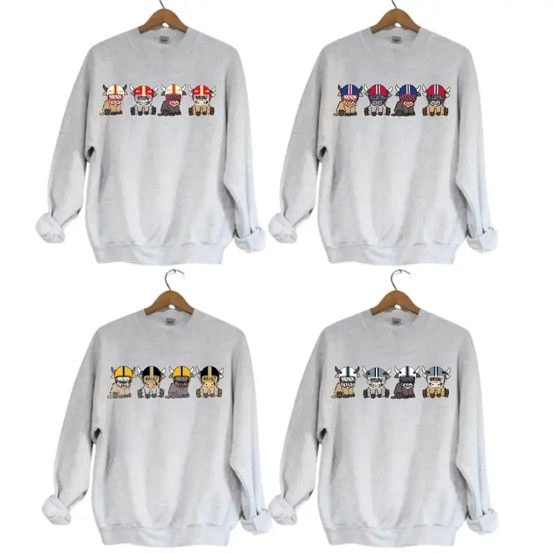 Highland Cow Football Sport Grey Team Football  Lovers Gift Unisex Crewneck Hoodie Sweatshirt Shirt | PrintMintTees.com