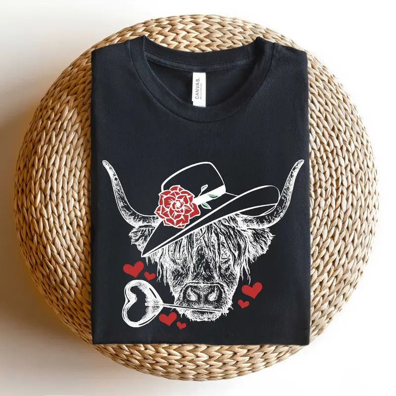 Highland Cow Valentine Shirt, Heifer Valentine Shirt, Valentines Day Gift, Western Valentine Shirt, Valentines Tee,...