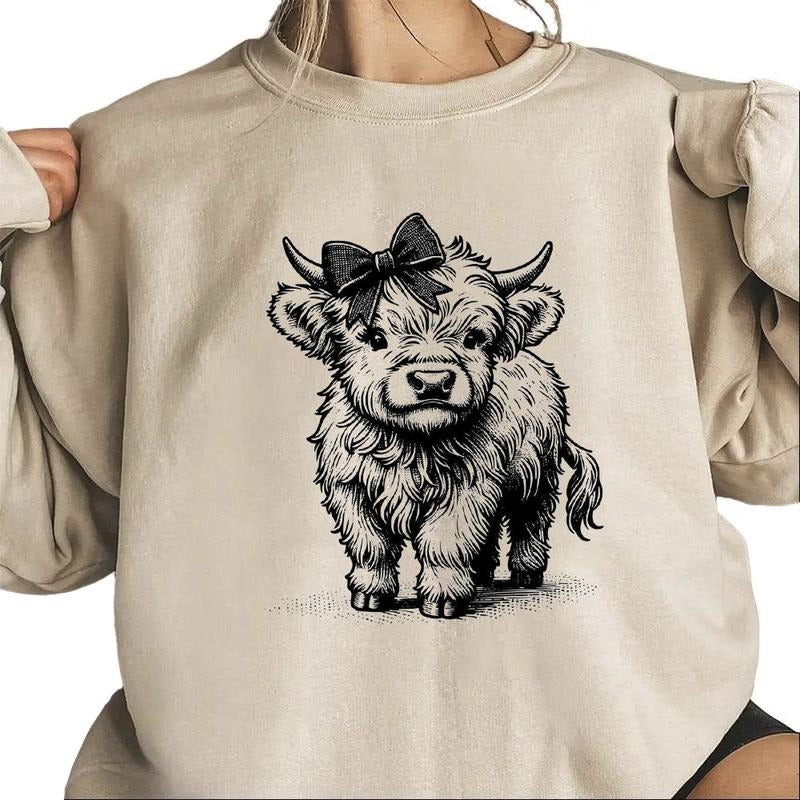 Highland Cow With Bow Sweatshirt Unisex, Cow Clipart, Highland Cow Farm Animal Unisex T-shirt Hoodie | PrintMintTees.com