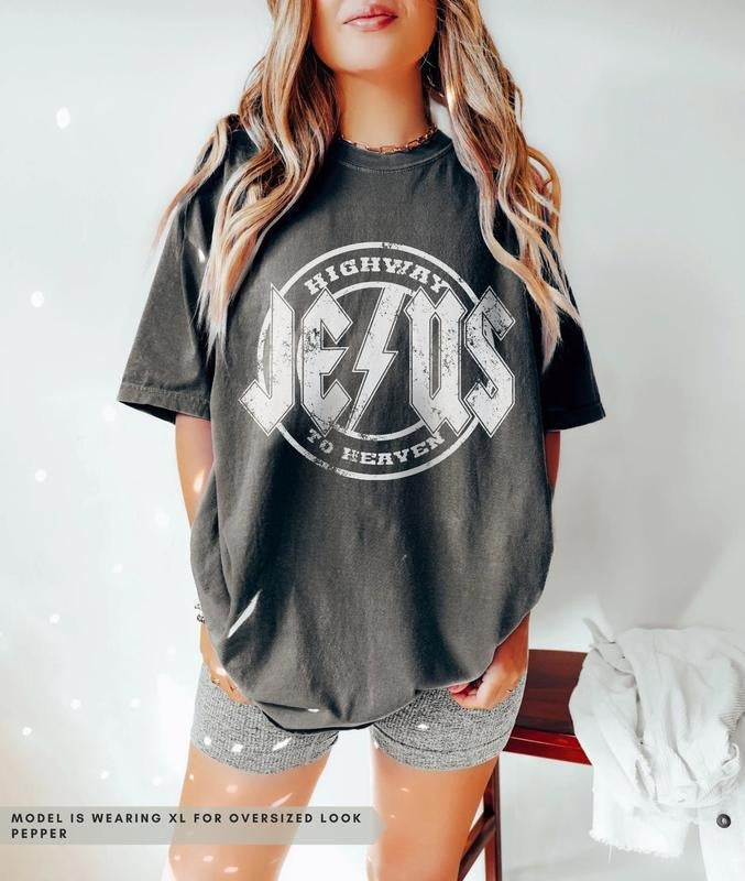 Highway to Jesus Unisex Tee, Vintage Bible Verse Band Tee Christian Mens Clothing Faith Based Womens Prayer Oversized...
