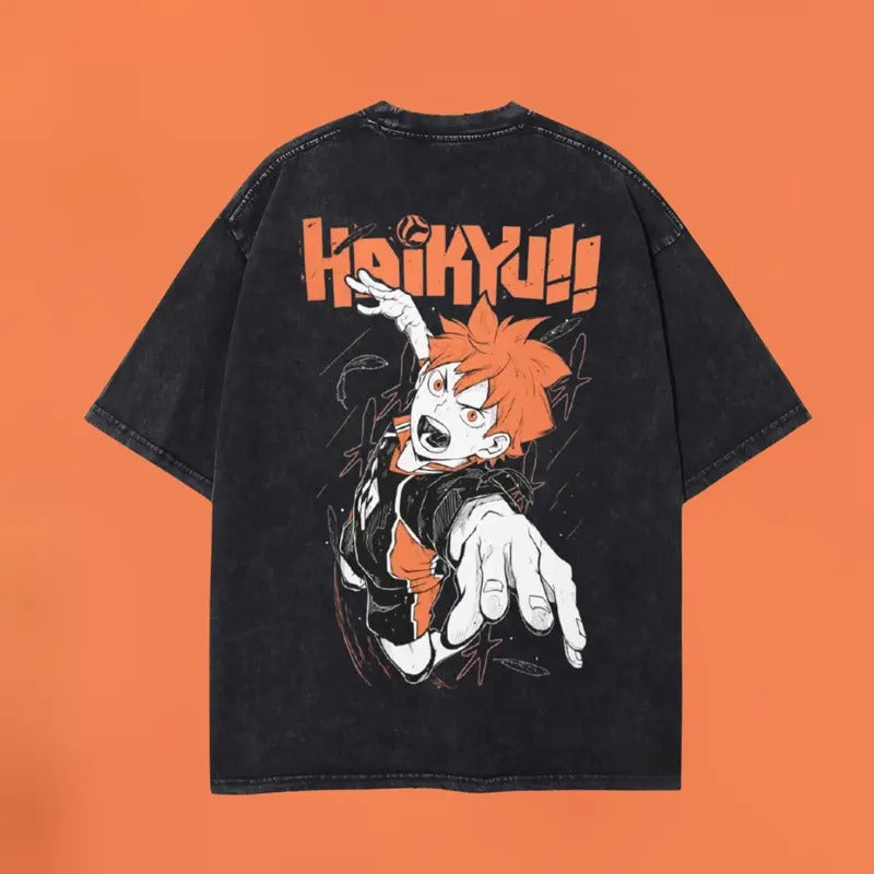 Hinata Shoyo Washed Oversized T-Shirt, Haikyuu Haikyu Anime Washed Heavy Cotton Special Graphic Tee Hoodie Sweatshirt