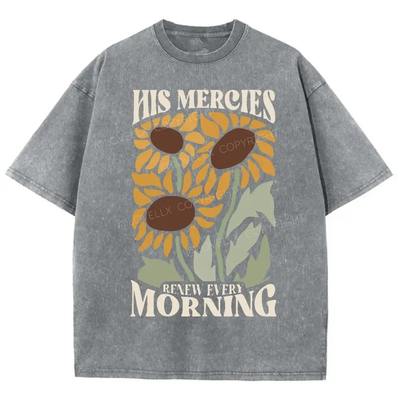 His Mercies Renew Every Morning Unisex Washed T-Shirt, Christian Jesus  t shirts, Vintage 90s Graphic Tee Gift Cotton Top...