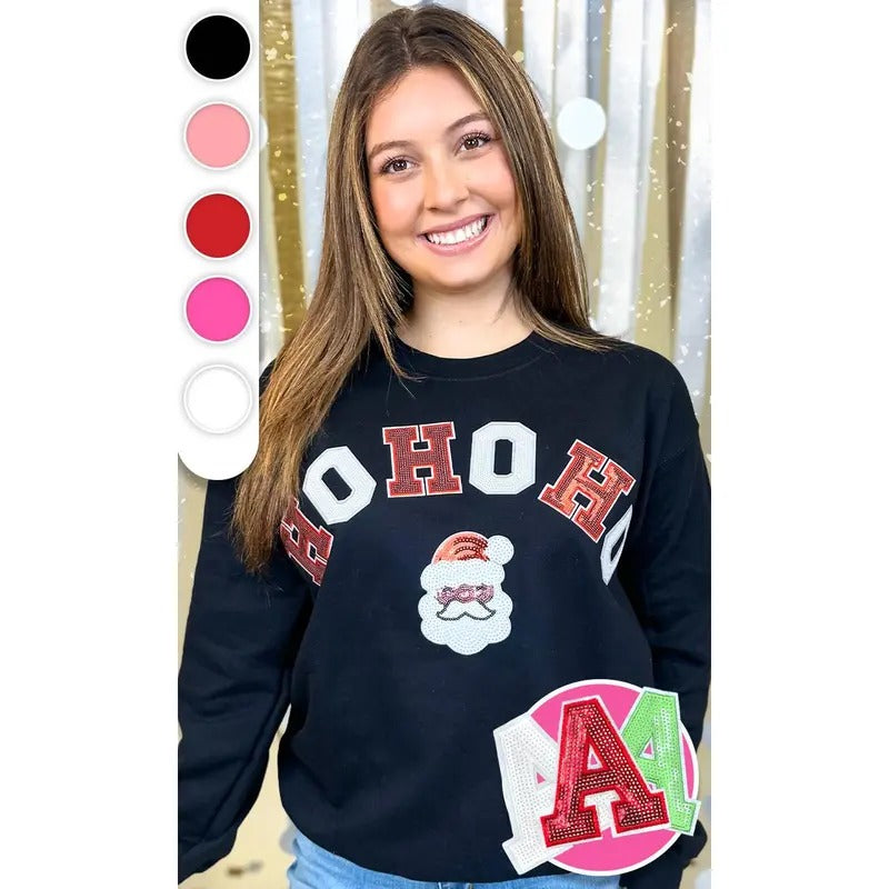Ho Ho Ho Santa Sequin Graphic Sweatshirt Shirt Hoodie | PrintMintTees.com