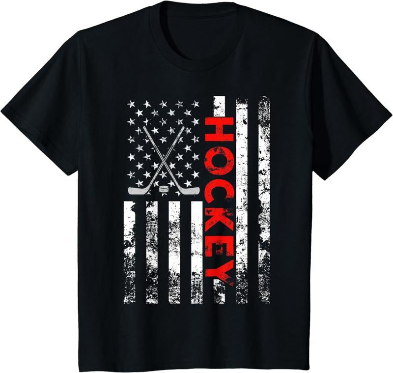 Hockey Shirt, American Flag Hockey USA Patriotic Gift T-Shirt Clothing Menswear Hoodie, Sweatshirt | PrintMintTees.com