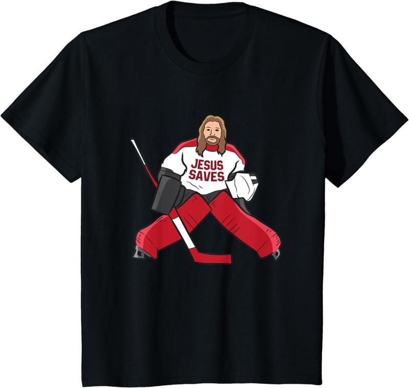 Hockey Shirt, Funny Hockey Jesus Saves Hockey Goalie T-Shirt Menswear Top Hoodie Sweatshirt | PrintMintTees.com