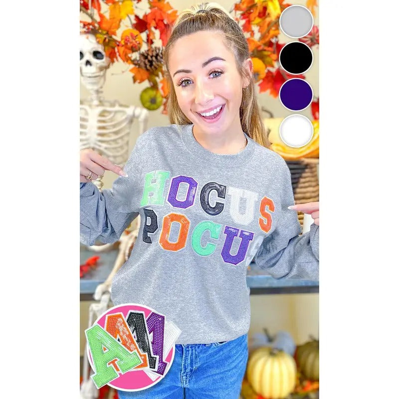 Hocus Pocus Halloween Sequin Graphic Long Sleeve T-Shirt Hoodie Sweatshirt | PrintMintTees.com