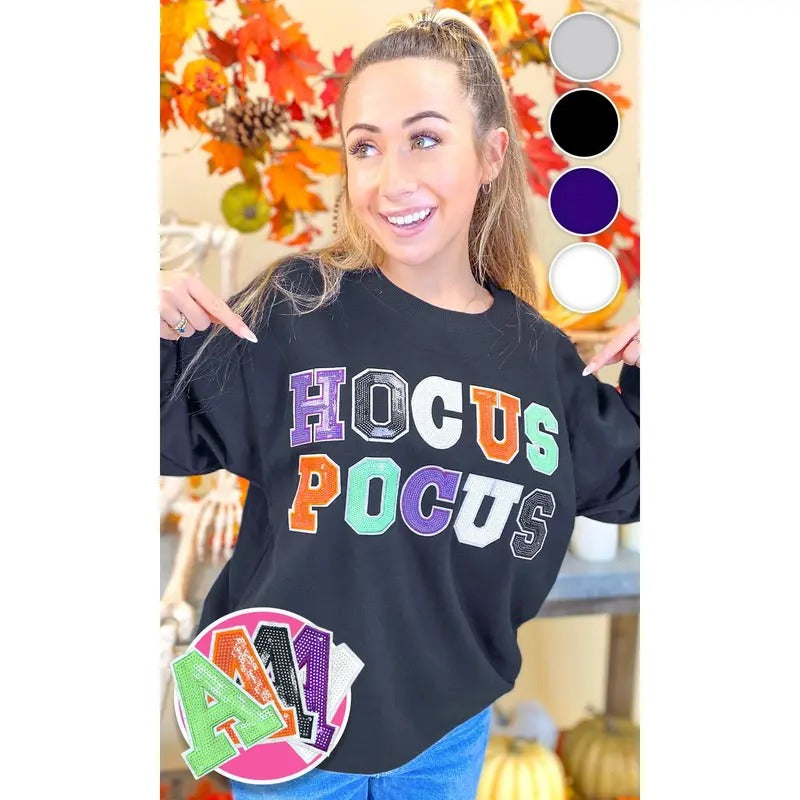Hocus Pocus Halloween Sequin Graphic Sweatshirt Shirt Hoodie | PrintMintTees.com