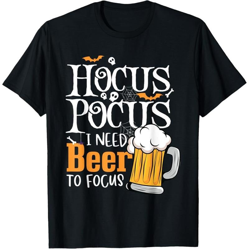 Hocus Pocus I Need Beer To Focus Funny Beer Halloween T-Shirt  made in us Hoodie Sweatshirt | PrintMintTees.com
