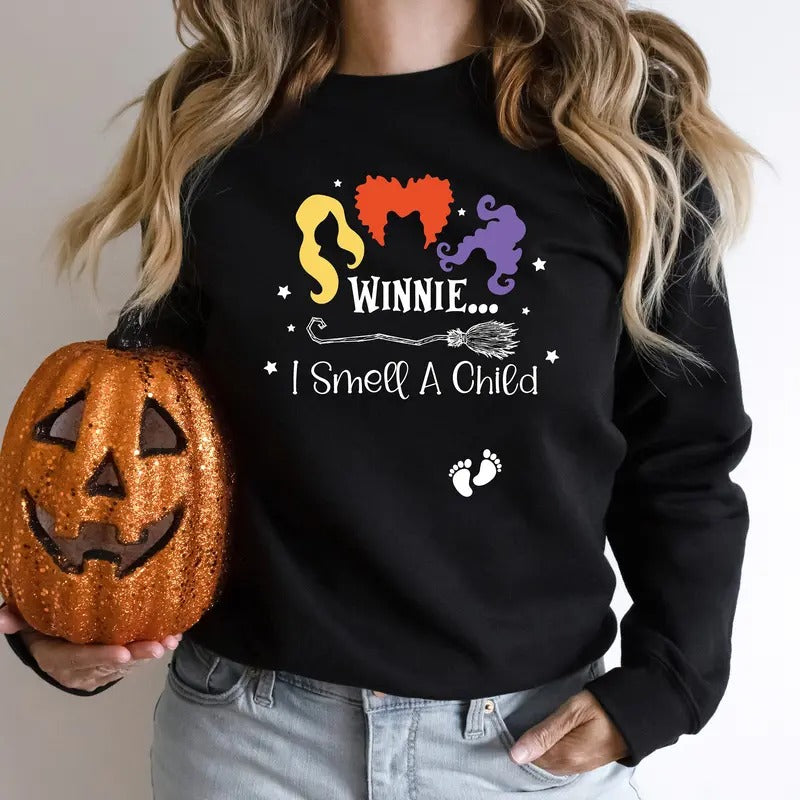 Hocus Pocus Maternity Sweatshirt, Winnie I Smell A Child Sweatshirt For Halloween, Pregnancy Announcement Shirt,...