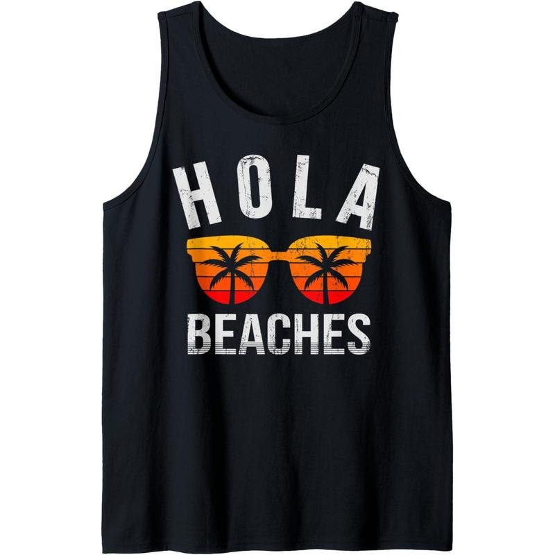 Hola Beaches Tank Top Funny Beach Vacation Shirt Summer Tank Top Made in USA Hoodie Sweatshirt | PrintMintTees.com