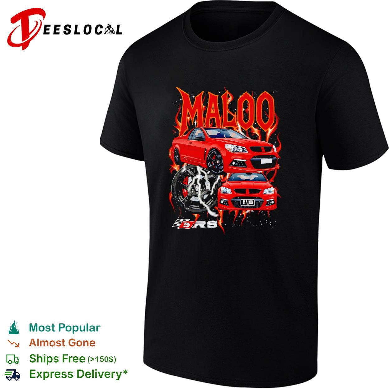 Holden Maloo R8 red car flames shirt