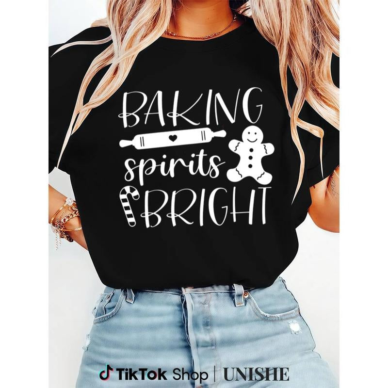 Holiday T-Shirt Featuring Baking Spirits Bright Candy Cane and Gingerbread Design Hoodie Sweatshirt | PrintMintTees.com