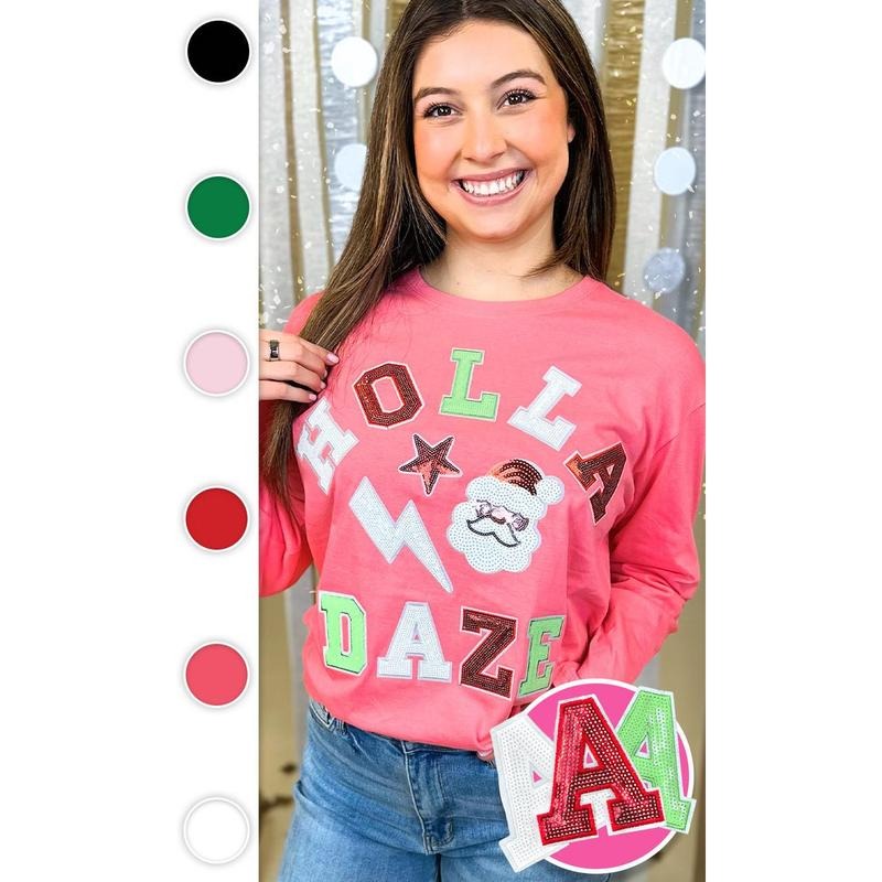 Holla Daze Sequin Graphic Long Sleeve T-Shirt Hoodie Sweatshirt | PrintMintTees.com