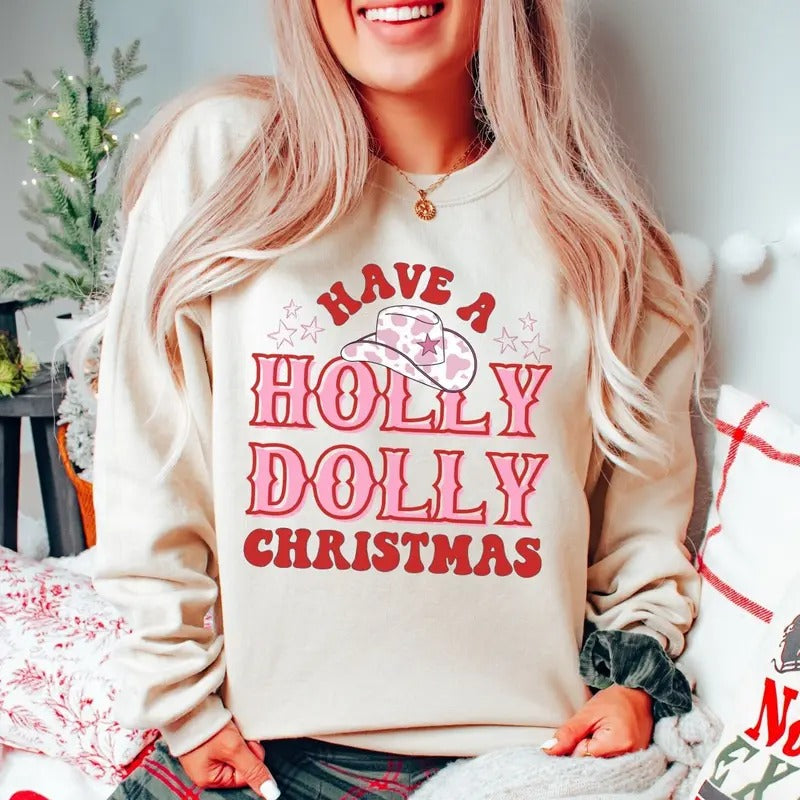 Holly Dolly Christmas Sweatshirt, Western Christmas, Cowgirl Christmas Shirt, Country Christmas Sweater, Best Friend...