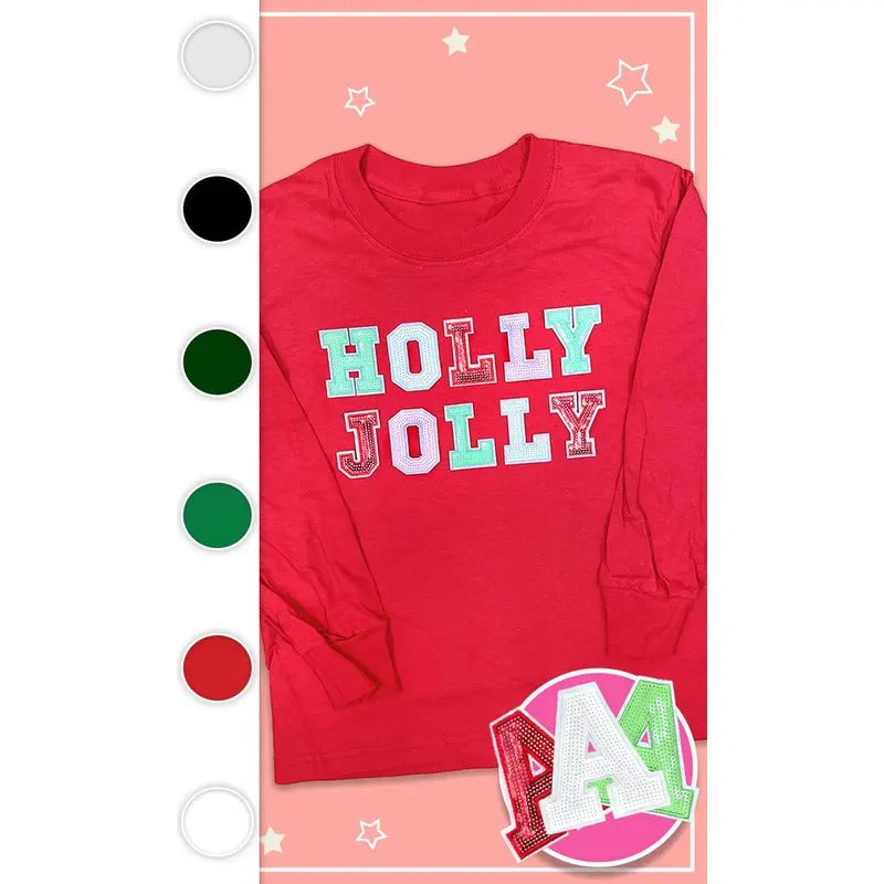 Holly Jolly Sequin Christmas Youth Graphic Long Sleeve T-Shirt Hoodie Sweatshirt | PrintMintTees.com