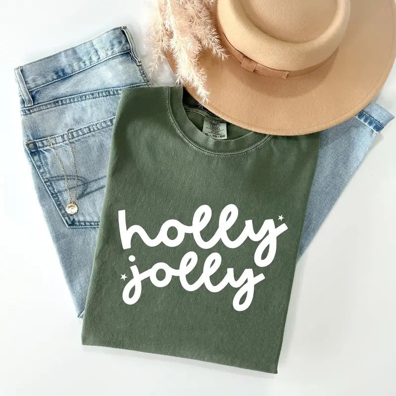 Holly Jolly, Retro Christmas, Classic, Winter, Santa, Xmas Tshirt, Christmas Comfort Colors Tshirt, Women's Graphic Tee,...