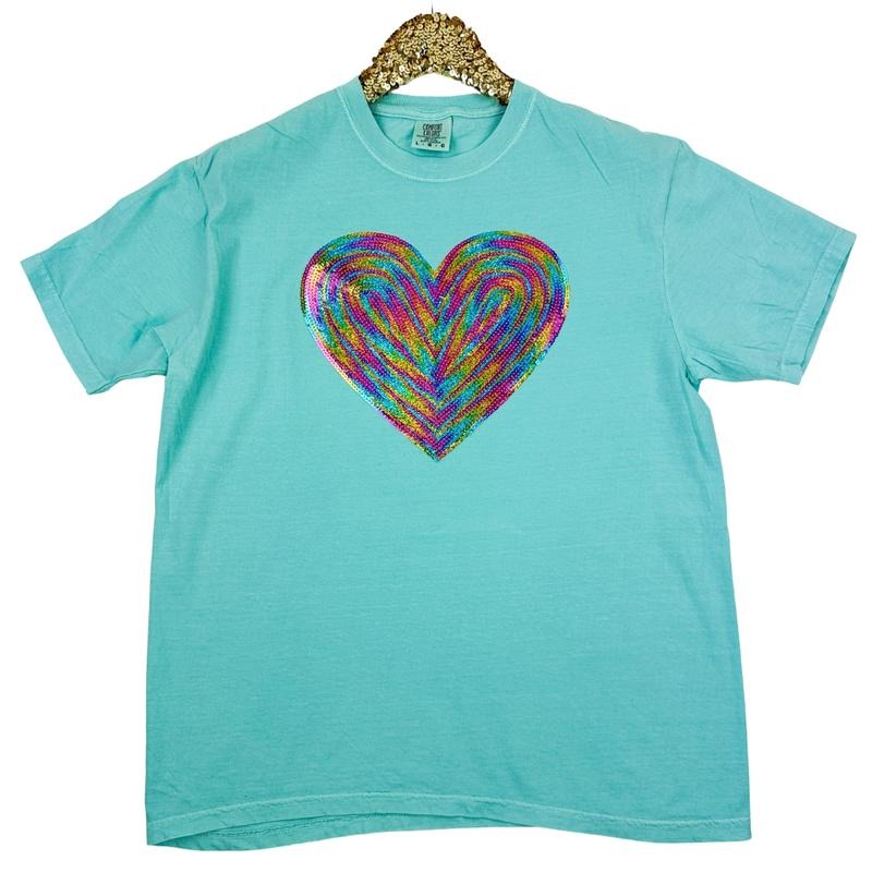 Holographic HEART Sequin Patch Comfort Colors T-Shirt -- Chalky Mint Hoodie, Sweatshirt | PrintMintTees.com