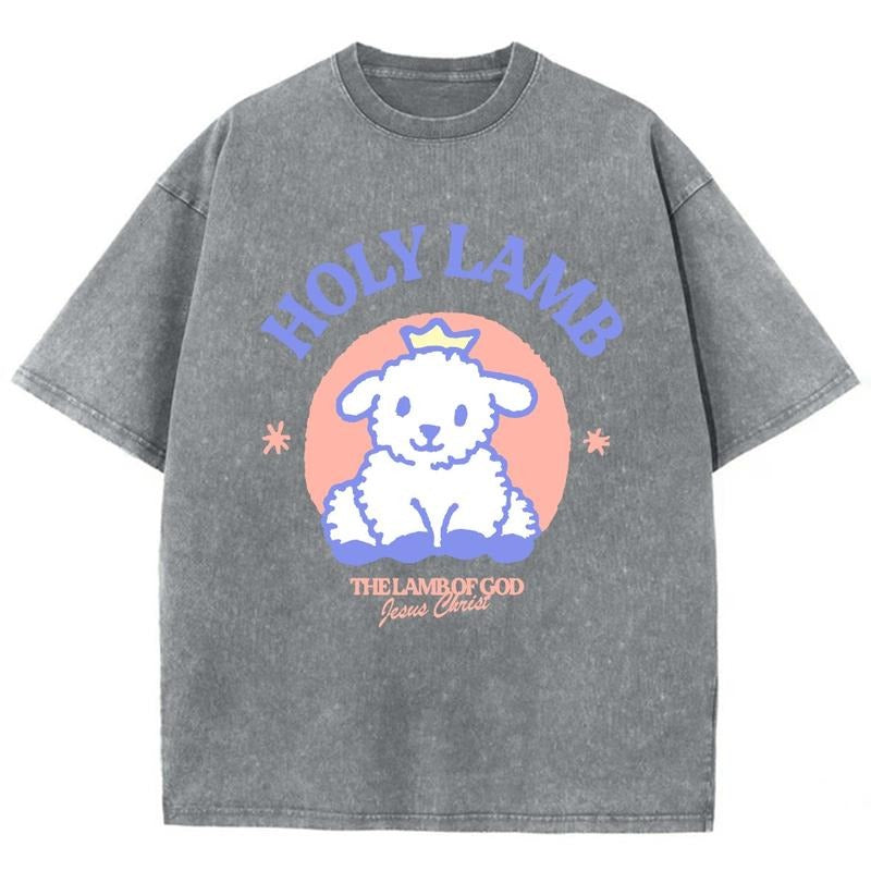 Holy Lamb Unisex Washed T-Shirt, Christian t shirts, Christian Jesus  t shirts, Vintage 90s Graphic Tee Gift Cotton Top...