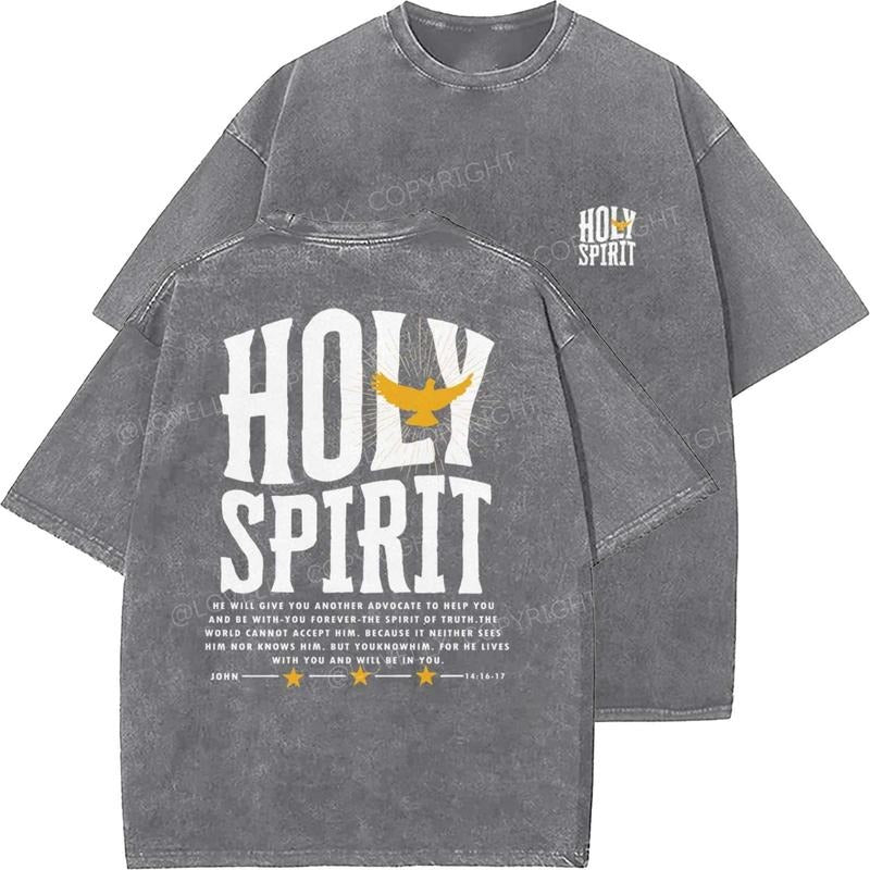Holy Spirit Unisex Washed T-Shirt, Christian t shirts, Vintage 90s Graphic Tee, Gift Top Womenswear Cotton Mineral Color...