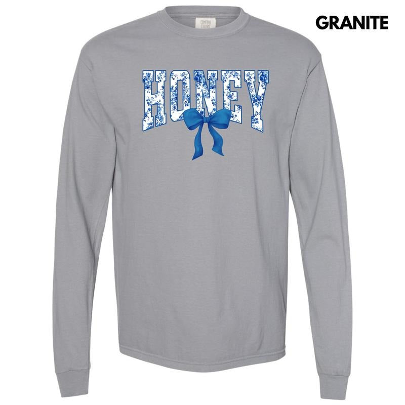Honey Blue Floral Long Sleeve Comfort Colors T-Shirt 'NLB' Hoodie, Sweatshirt | PrintMintTees.com