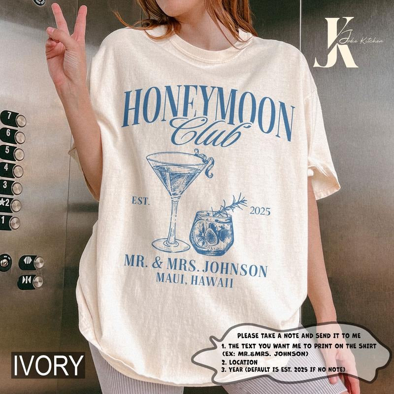 Honeymoon Club Mr & Mrs Shirts Custom Wifey Hubby Couple Shirts Luxury Cocktail Honeymoon Shirts Just Married Couples...