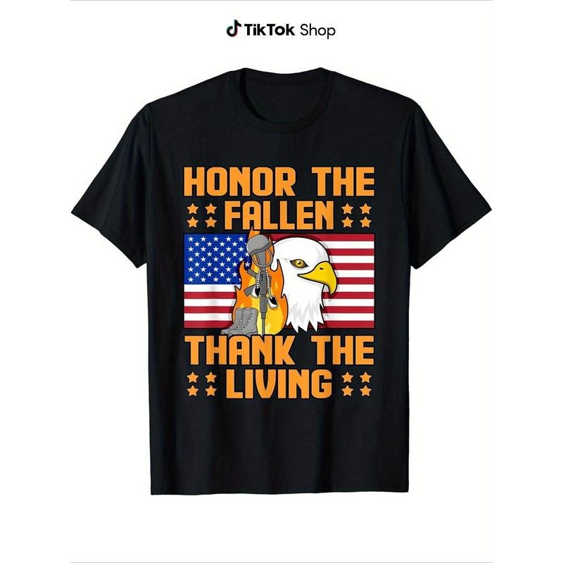 Honor The Fallen Thank Living Memorial Day Veteran Graphic T-Shirt Fashionable  Casual T-shirt - Round Neck Short Sleeve...