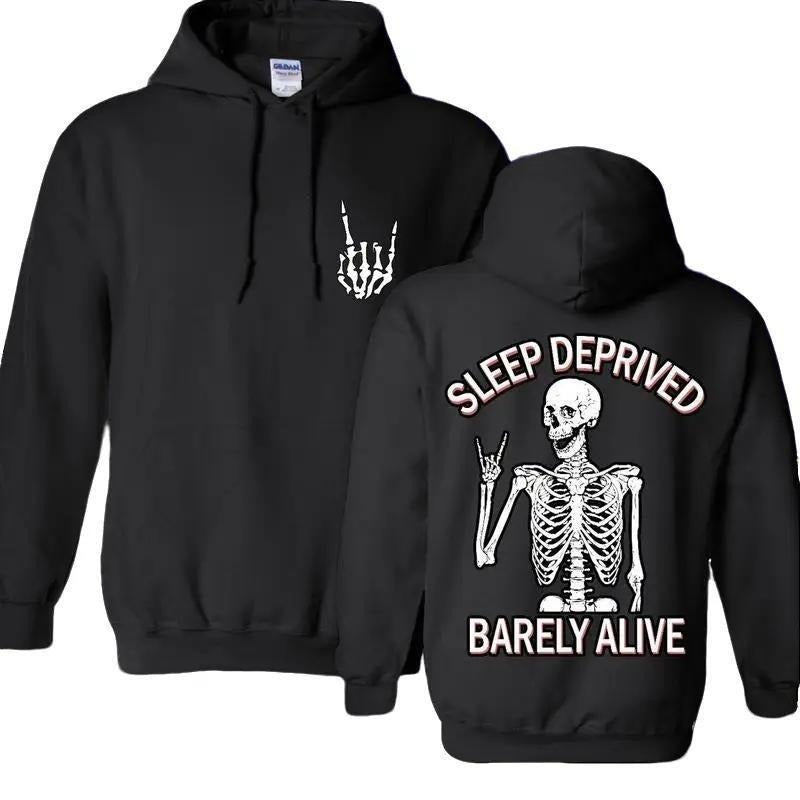 "Sleep Deprived" Short Sleeve/Crewneck/Hoodie Hooded Sweatshirt for Daily Holiday Outdoor Workout Wear, Men Fashionable Clothing for Fall & Winter