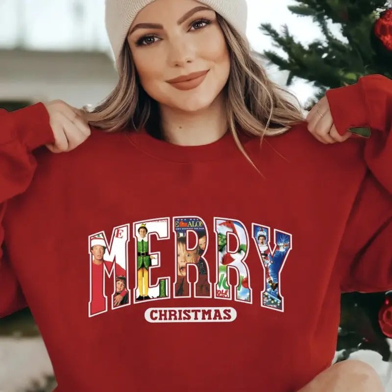 Merry Christmas 90s Movies Shirt/Sweatshirt/Hoodie, Retro Crewneck, For Girlfriend, Cotton, Print Tee | PrintMintTees.com