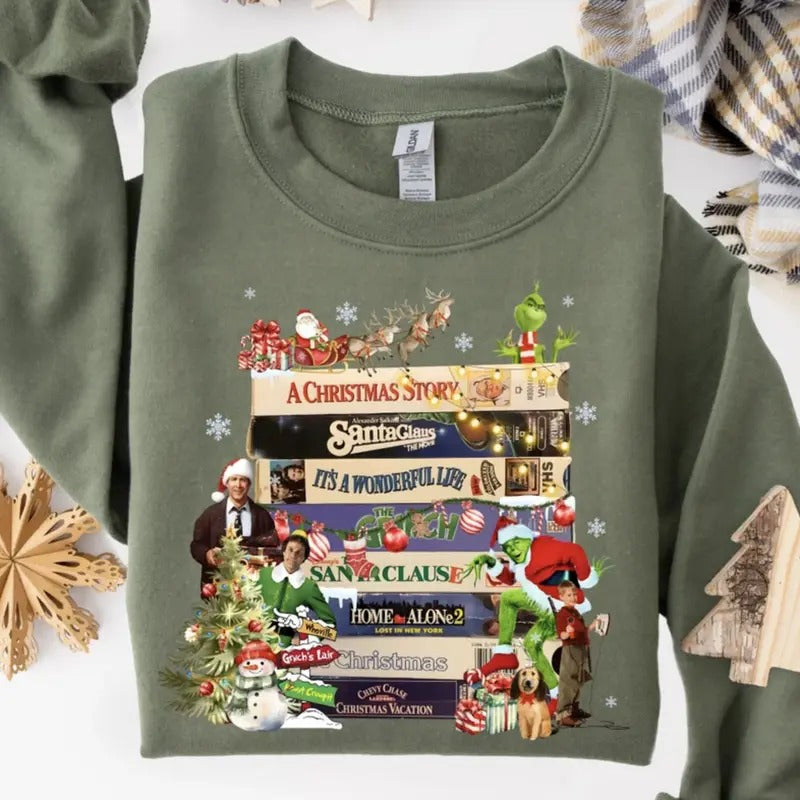 Vintage Christmas VHS Sweatshirt/Shirt/Hoodie, Retro Crewneck, Gift For Girlfriend, Cotton | PrintMintTees.com
