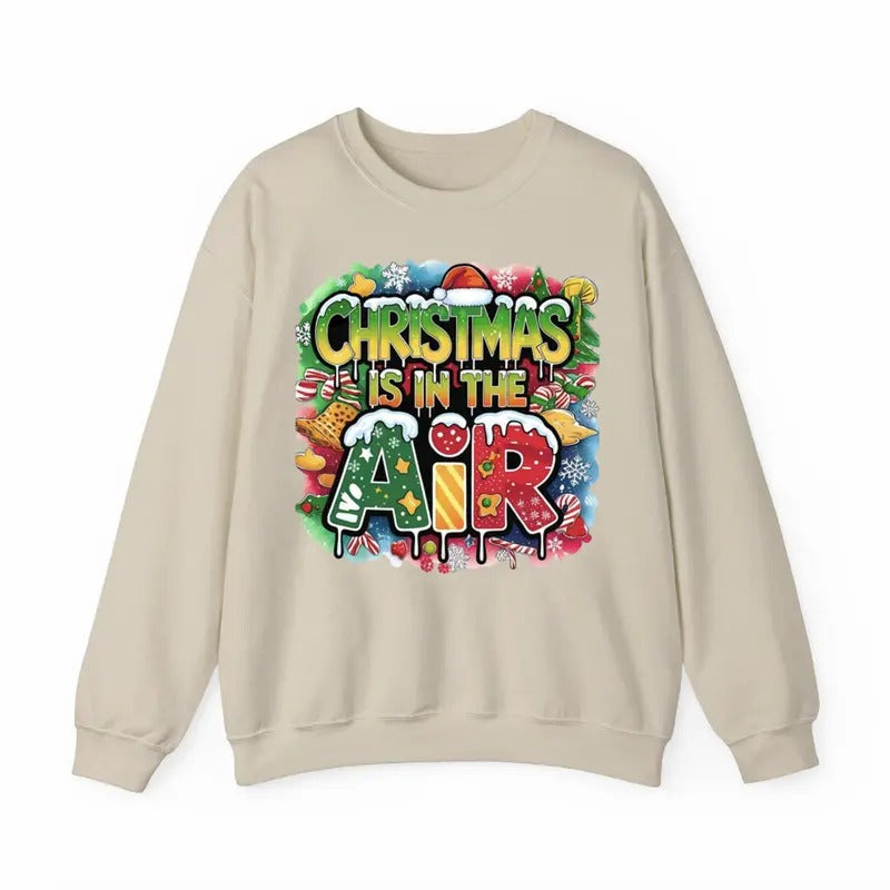 Christmas Is In The Air Sweatshirt/Shirt/Hoodie, Retro Crewneck, Gift For Girlfriend, Cotton | PrintMintTees.com