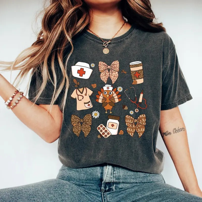 Thanksgiving Nurse Shirt/Sweatshirt/Hoodie, Retro Crewneck, Gift For Thanksgiving, Cotton | PrintMintTees.com