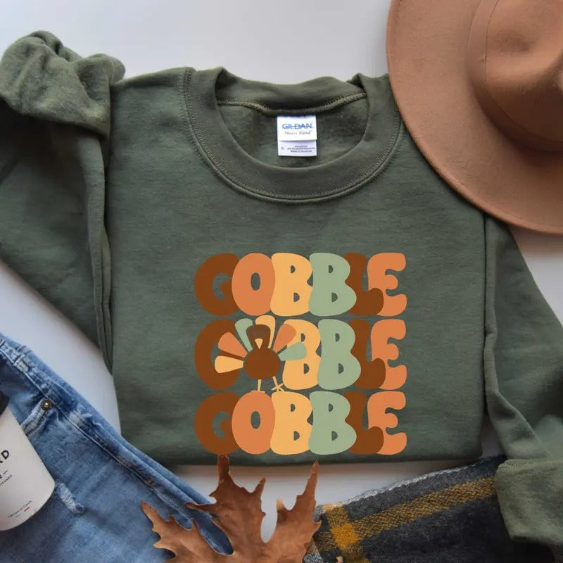Thanksgiving Gobble Shirt/Sweatshirt/Hoodie, Retro Crewneck, Gift For Thanksgiving, Cotton | PrintMintTees.com
