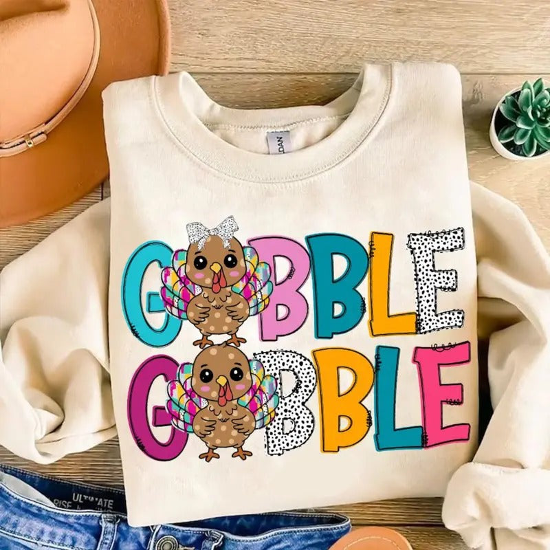 Thanksgiving Gobble Shirt/Sweatshirt/Hoodie, Retro Crewneck, Gift For Thanksgivings, Cotton | PrintMintTees.com
