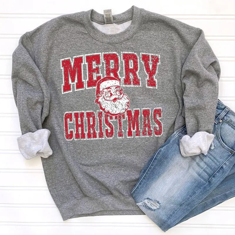 Merry Christmas Santa Shirt/Sweatshirt/Hoodie, Retro Crewneck, Gift For Xmas, Cotton, Womenswear Tops | PrintMintTees.com