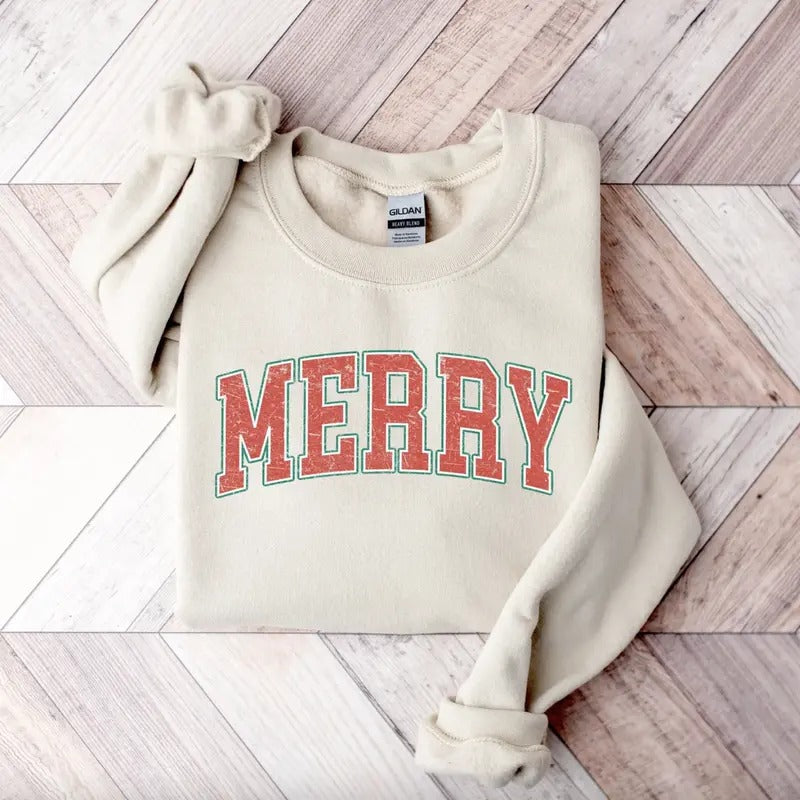 Merry Christmas Shirt/Sweatshirt/Hoodie, Retro Crewneck, Gift For Xmas, Cotton, Womenswear Tops | PrintMintTees.com