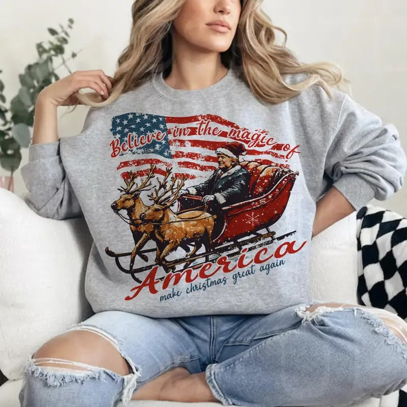 America Make Great Again Trump Christmas Tshirt/Sweatshirt/Hoodie, Retro Santa Crewneck, Gift For MyFriends, Cotton,...