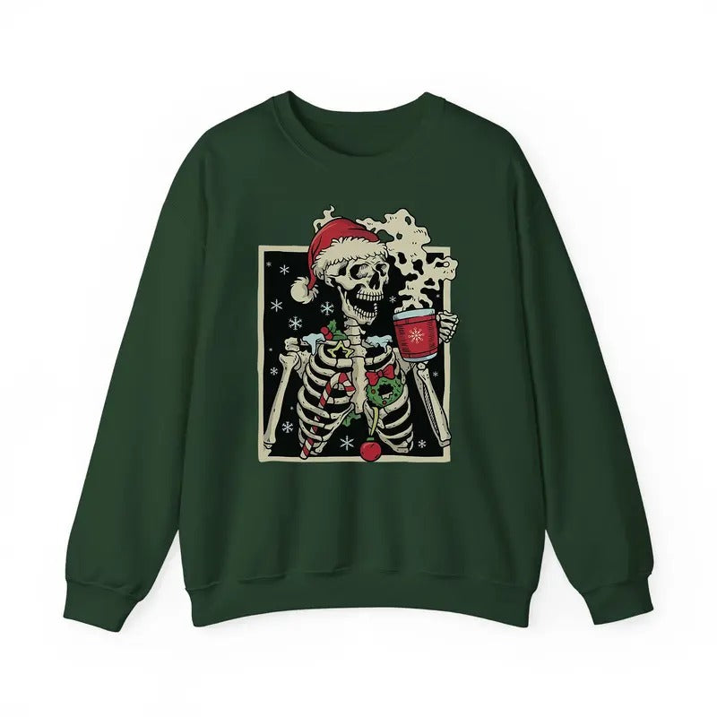 Dead Inside Skeleton Christmas Sweatshirt/Shirt/Hoodie, Sarcastic Christmas Coffee Tee, Merry Christmas Shirt, Coffee...